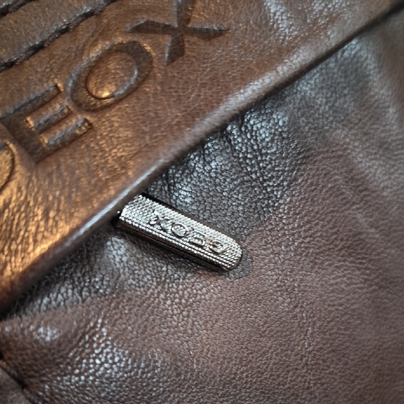 Geox Dark Brown Leather Jacket with  Fur Trim - Picture 7 of 12